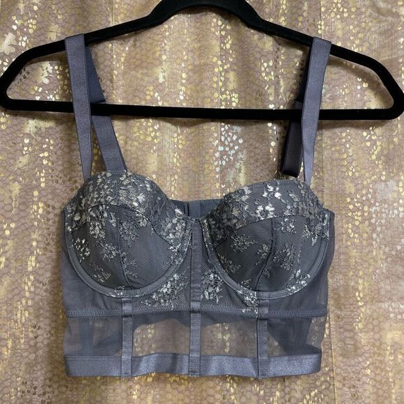 Victoria’s Secret Very Sexy Gray Silver Sparkle Lined Balconet Bra Top 34C - Picture 1 of 10